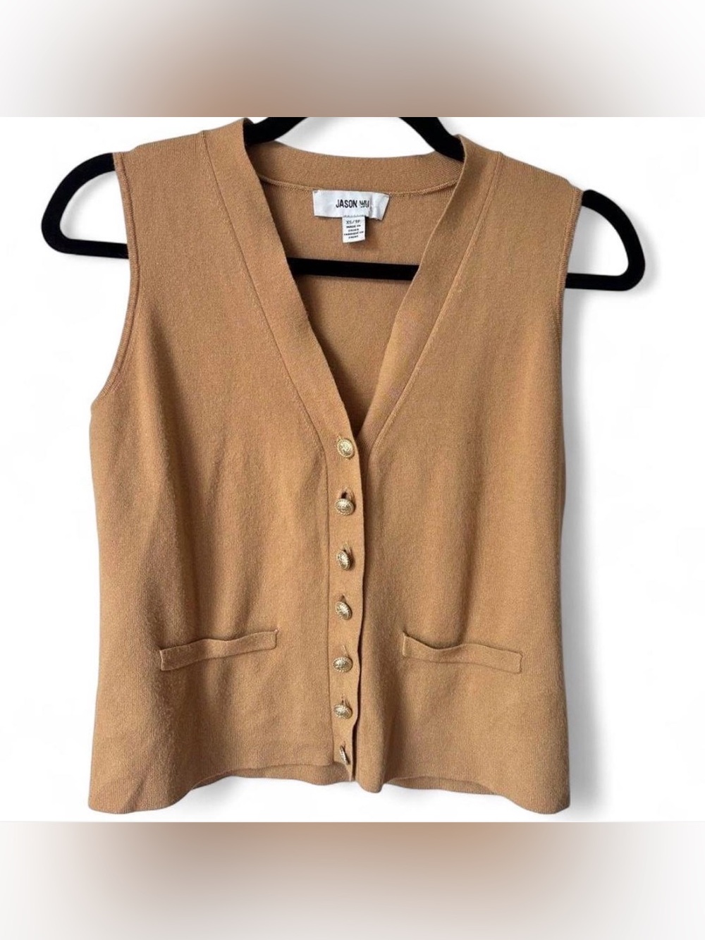 Jason Wu Camel Knit Sweater Vest Gold Buttons size XS Preppy academia fall